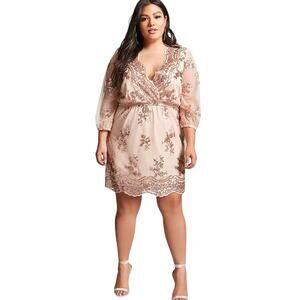 FOREVER 21+ Plus Size Sequin Surplice Dress Rose Gold Party Cocktail Dress 2X